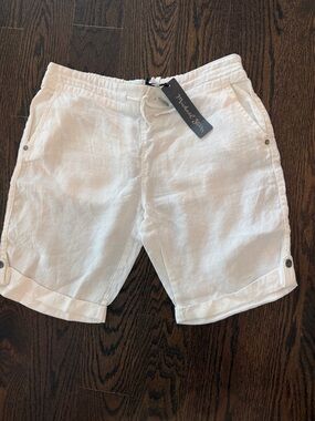 MICHAEL STARS Drawstring Linen Bermuda Shorts in White